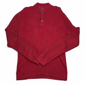 Express Sweater Mens Size Large Red 1/4 Snap Button Knit‎ Pullover Cotton Casual
